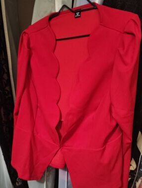 SHEIN Red Scalloped Open Front Blazer